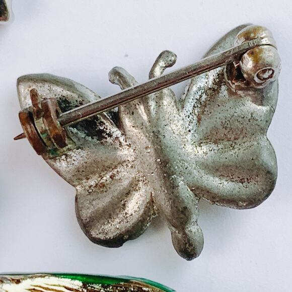 VTG Lot of 3 Mid Century Brooches Rhinestone Enamel Insect Floral Pins - Picture 13 of 16